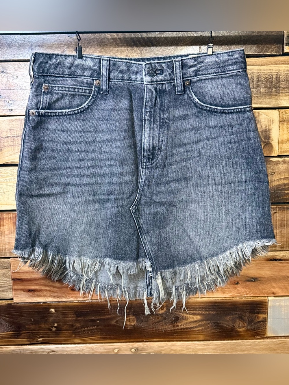 Free People We The Free Bailey Denim Mini Skirt Maverick Gray 27